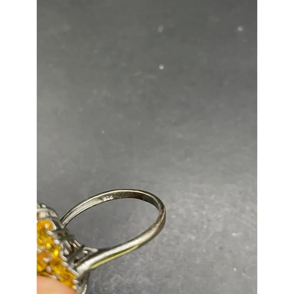 Vtg STS 925 Sterling Silver Yellow Citrine Cluster Cocktail Ring Size 10